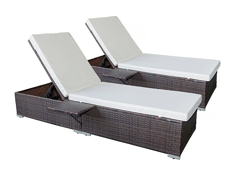 Lot de 2 bains de soleil en résine tressée avec coussins "Alice" - Beige