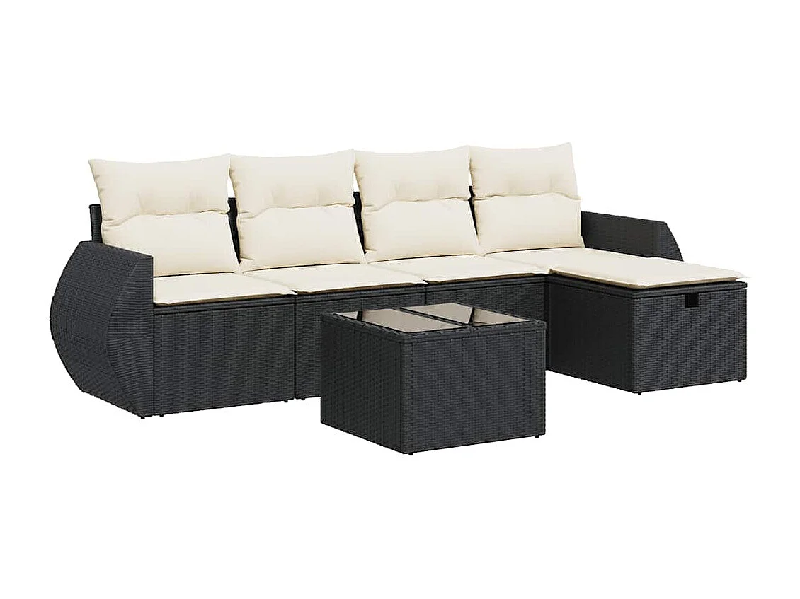 Salon de jardin 6 pcs avec coussins noir résine tressée
