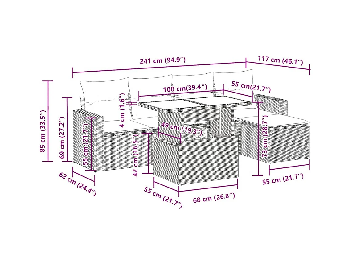 6-tlg. Garten-Sofagarnitur mit Kissen Schwarz Poly Rattan