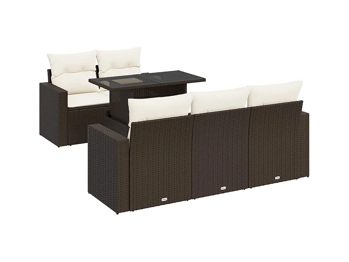 Set Divano da Giardino 6 pz con Cuscini Marrone in Polyrattan