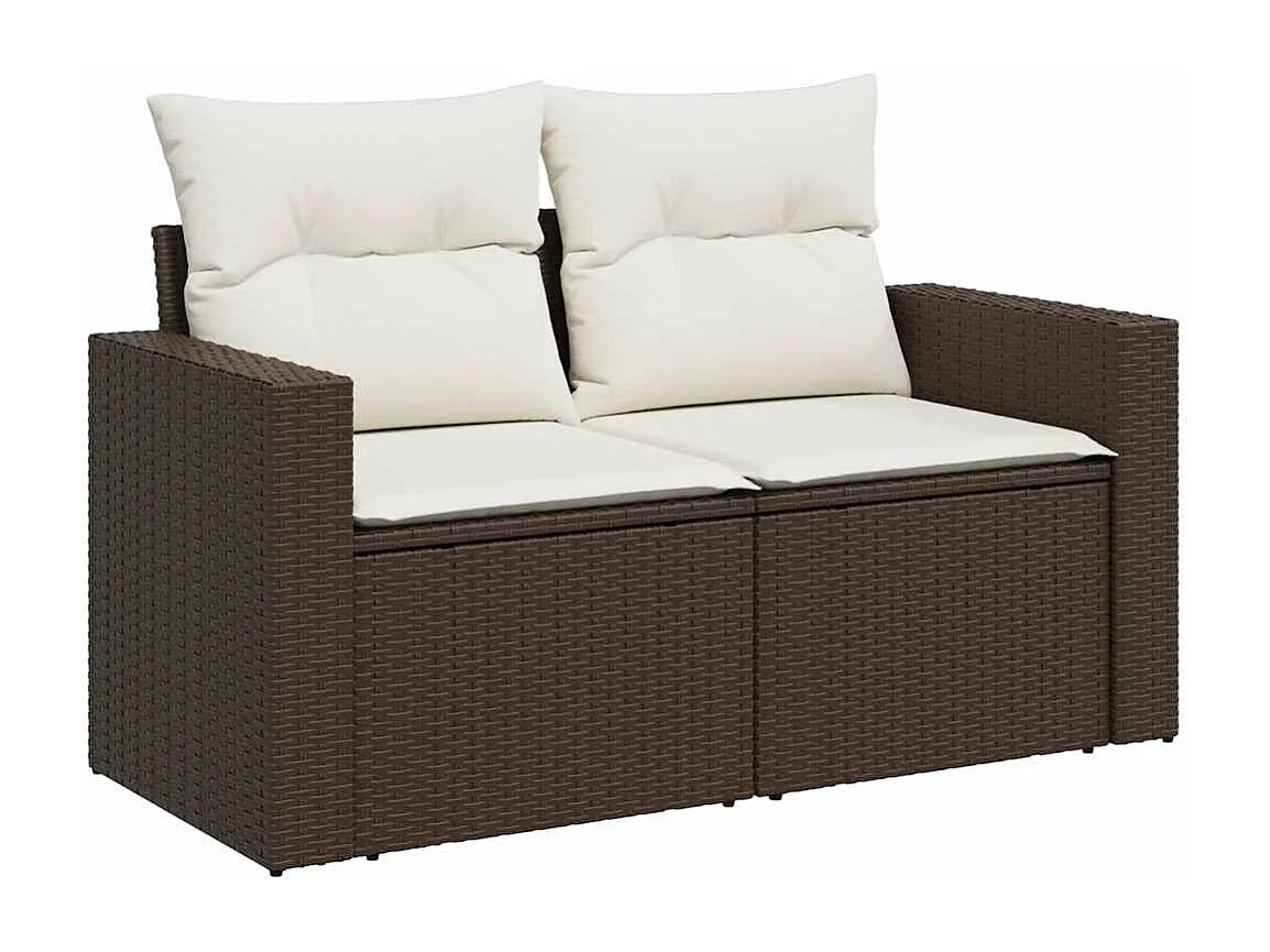 6-delige Loungeset met kussens poly rattan bruin
