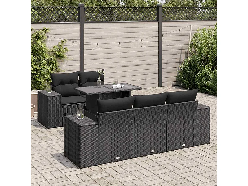 Set Divano da Giardino 6 pz con Cuscini Nero in Polyrattan