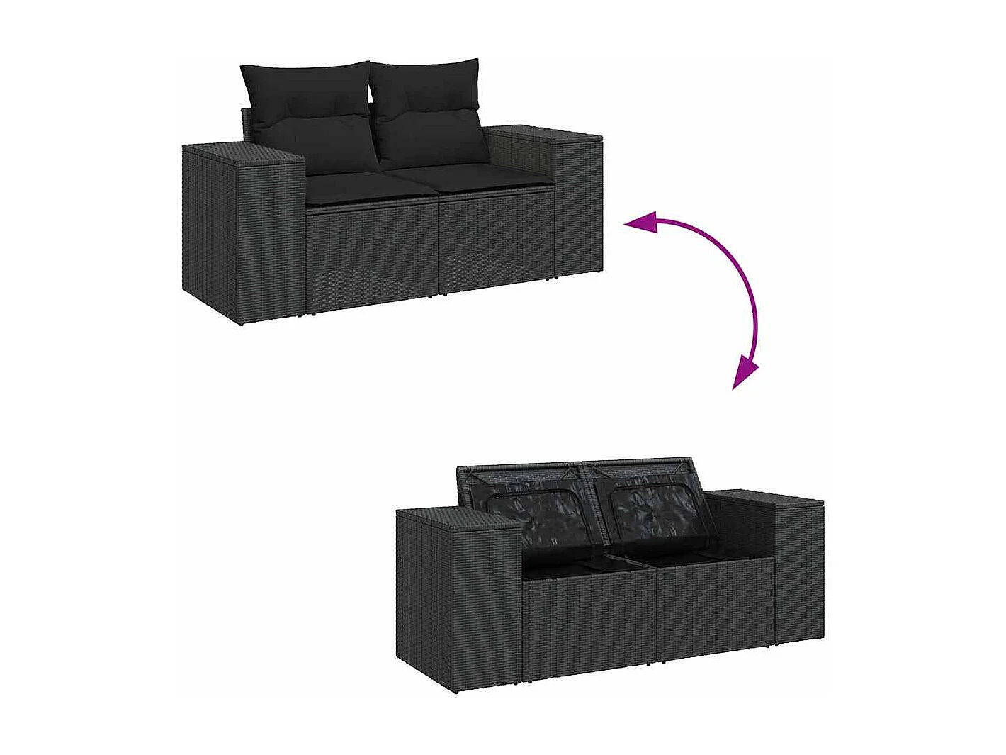 6-delige Loungeset met kussens poly rattan zwart
