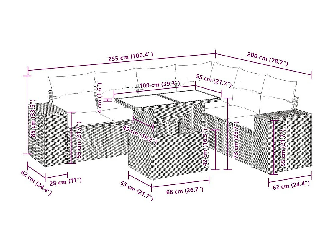 7-tlg. Garten-Sofagarnitur mit Kissen Schwarz Poly Rattan