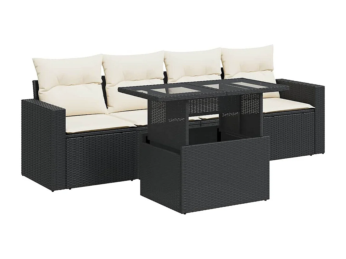 Set Divani da Giardino 5 pz con Cuscini in Polyrattan Nero