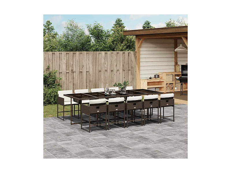 Ensemble à manger de jardin et coussins 11 pcs marron rotin