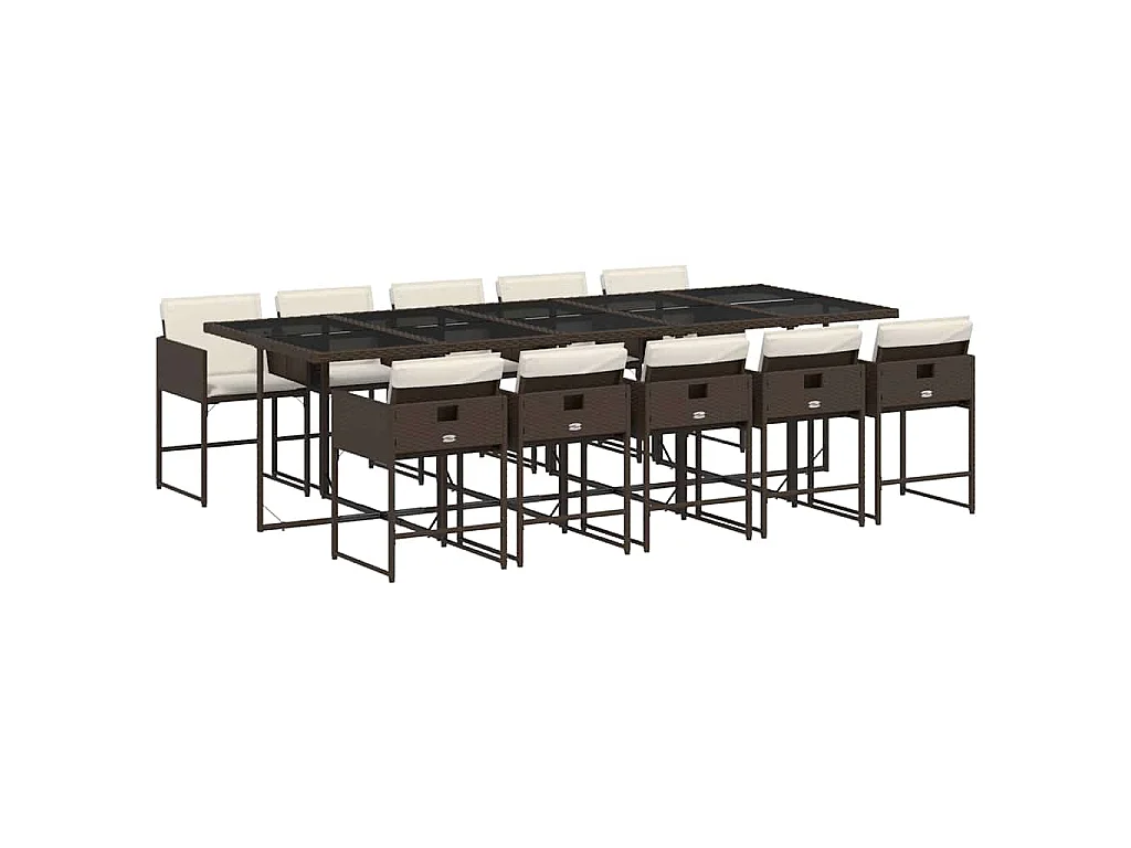 11 pcs conjunto jantar p/ jardim c/ almofadões vime PE castanho
