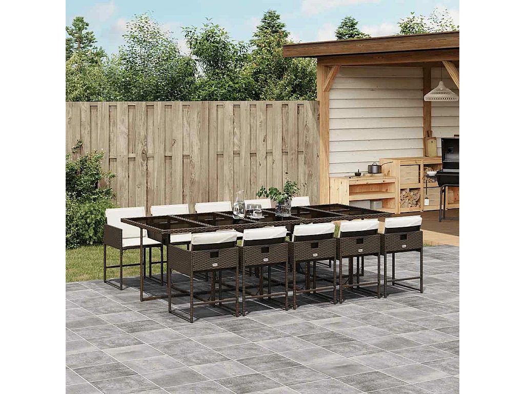 Set da Pranzo da Giardino 11 pz con Cuscini Polyrattan Marrone