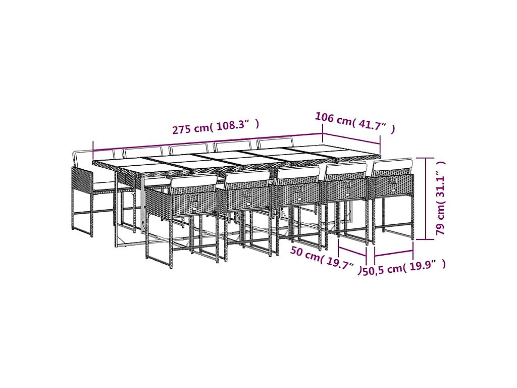 Set da Pranzo da Giardino 11 pz con Cuscini Polyrattan Marrone