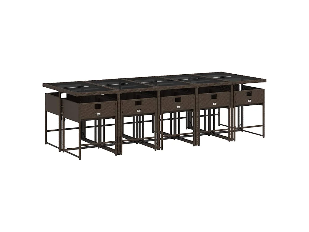 Ensemble à manger de jardin et coussins 11 pcs marron rotin