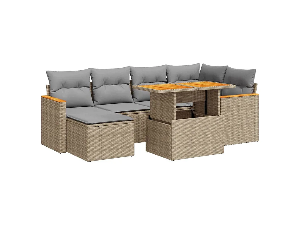 Set Divani da Giardino 7 pz con Cuscini Beige Polyrattan Acacia