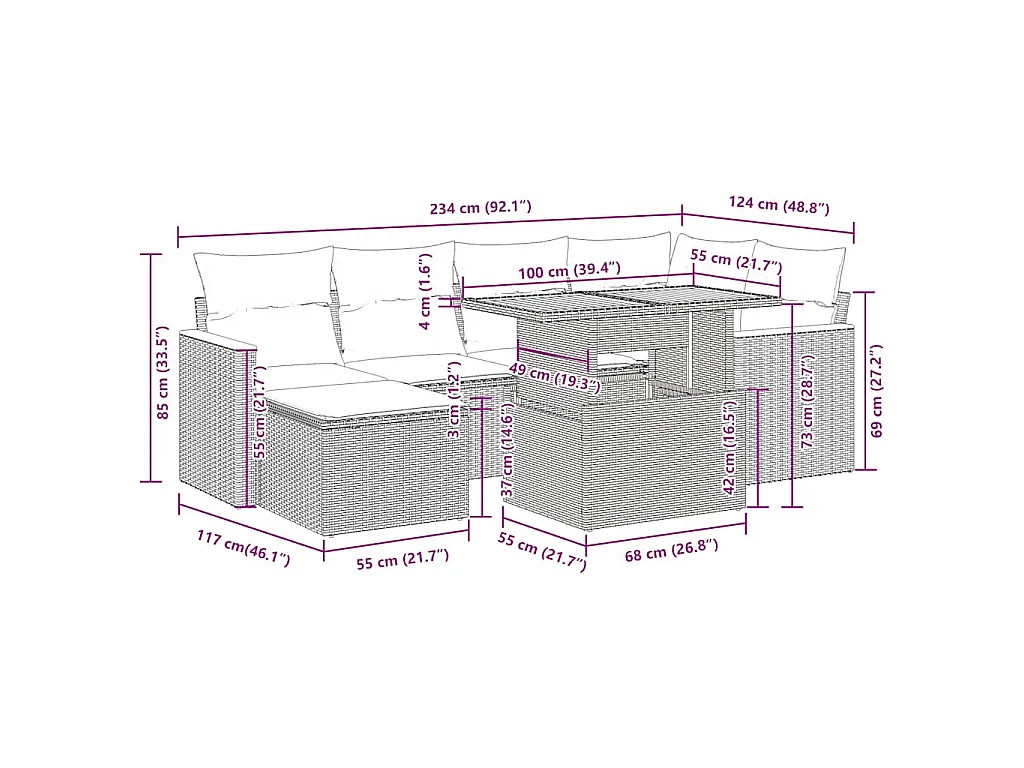 Set Divani da Giardino 7 pz con Cuscini Beige Polyrattan Acacia