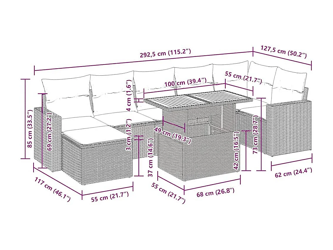 8-tlg. Garten-Sofagarnitur mit Kissen Schwarz Poly Rattan