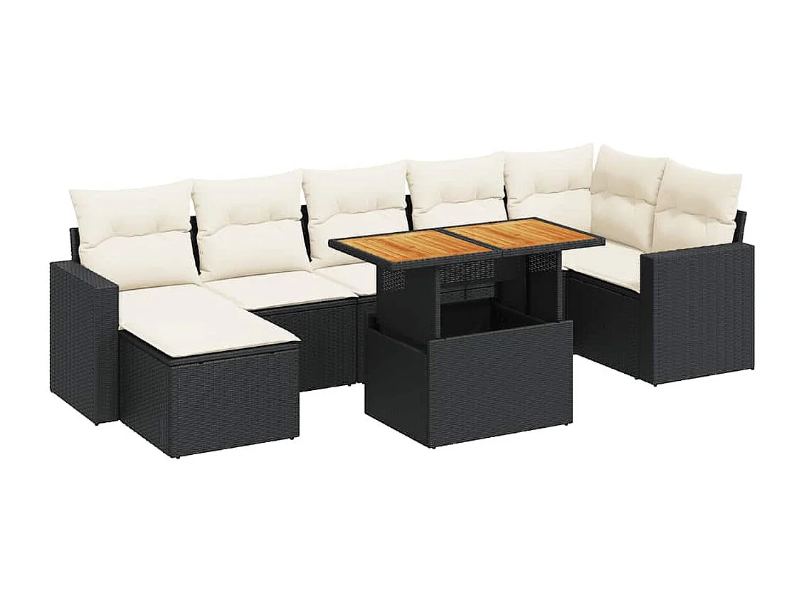 8 pcs conjunto sofás de jardim com almofadões vime PE preto