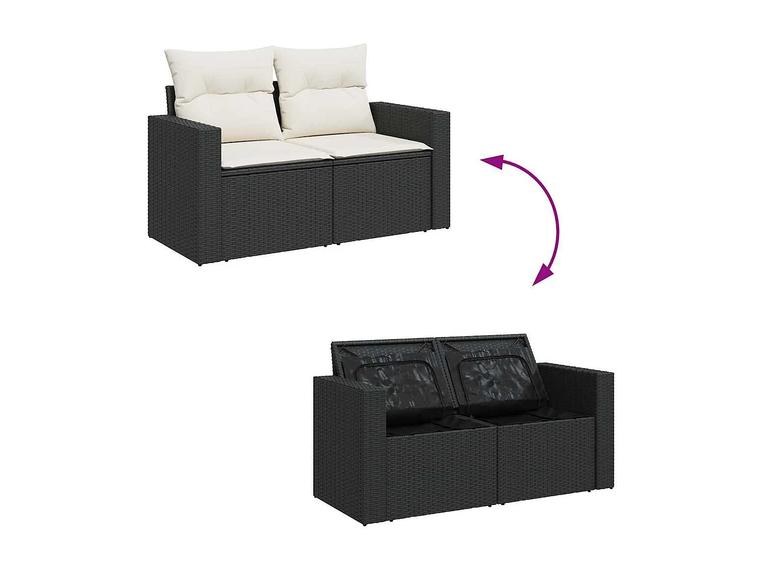 8 pcs conjunto sofás de jardim com almofadões vime PE preto