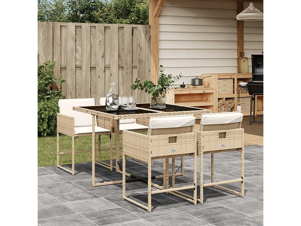 5-delige Tuinset met kussens poly rattan beige
