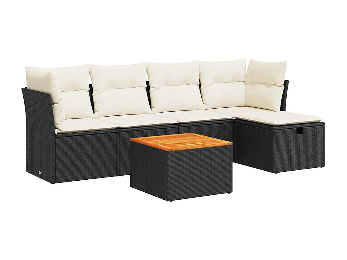 Salon de jardin 6 pcs avec coussins noir résine tressée