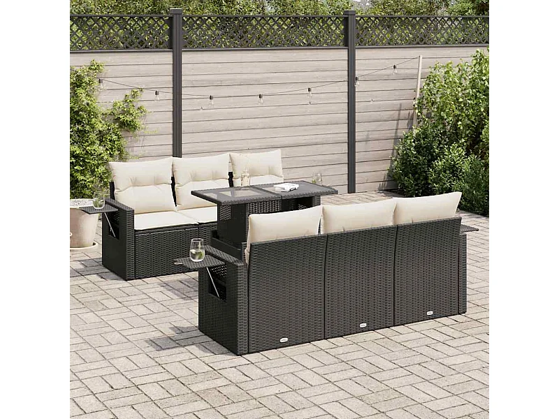 Set Divani da Giardino con Cuscini 7pz Nero Polyrattan