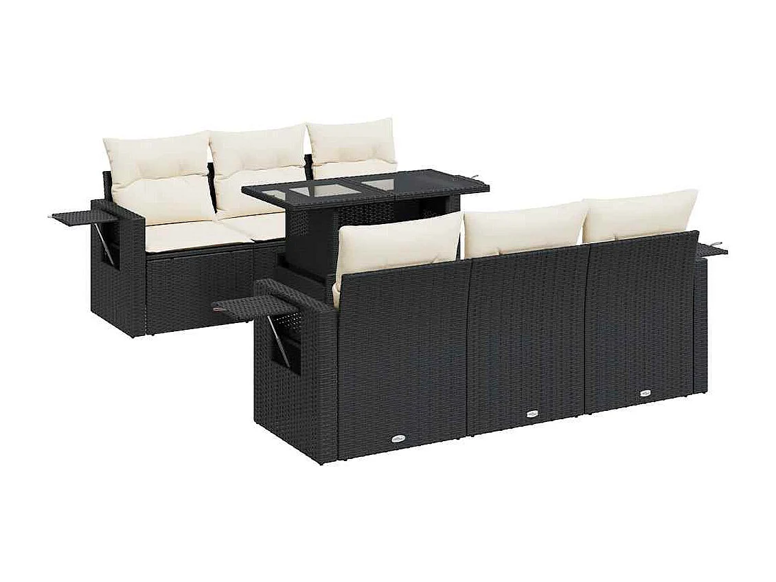 Set Divani da Giardino con Cuscini 7pz Nero Polyrattan