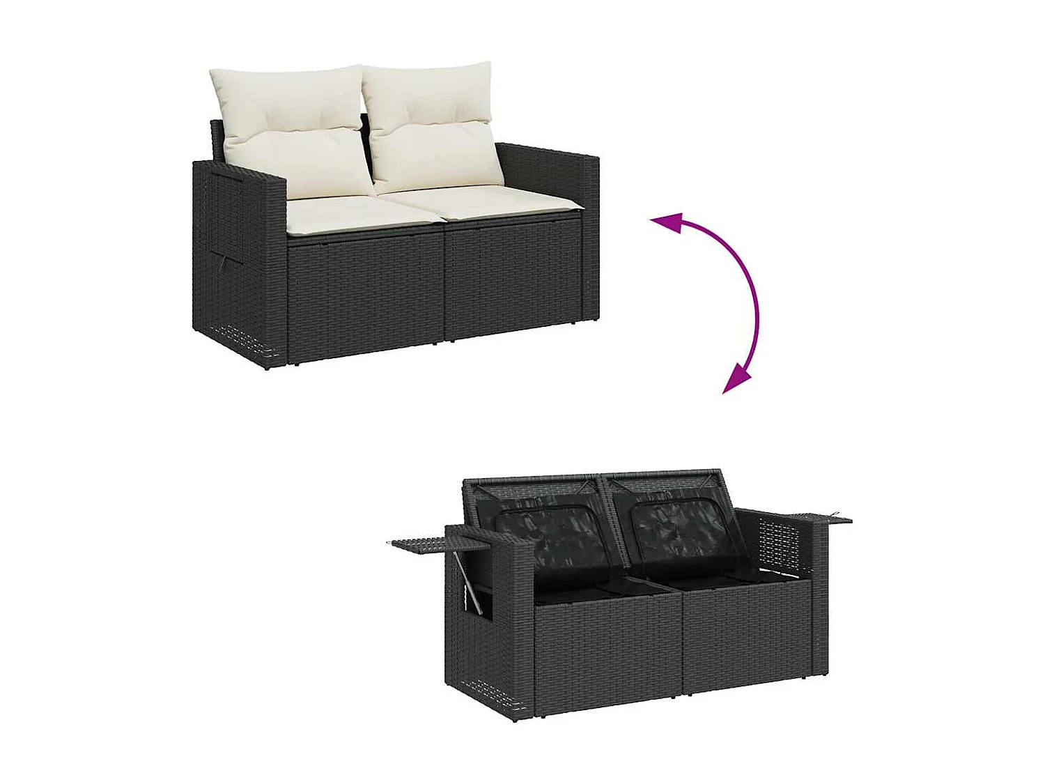 Set Divani da Giardino con Cuscini 7pz Nero Polyrattan