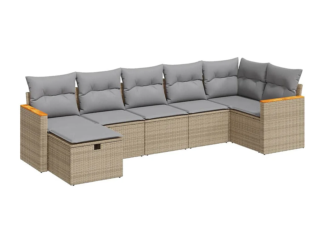 Set Divani da Giardino 7 pz con Cuscini Beige in Polyrattan
