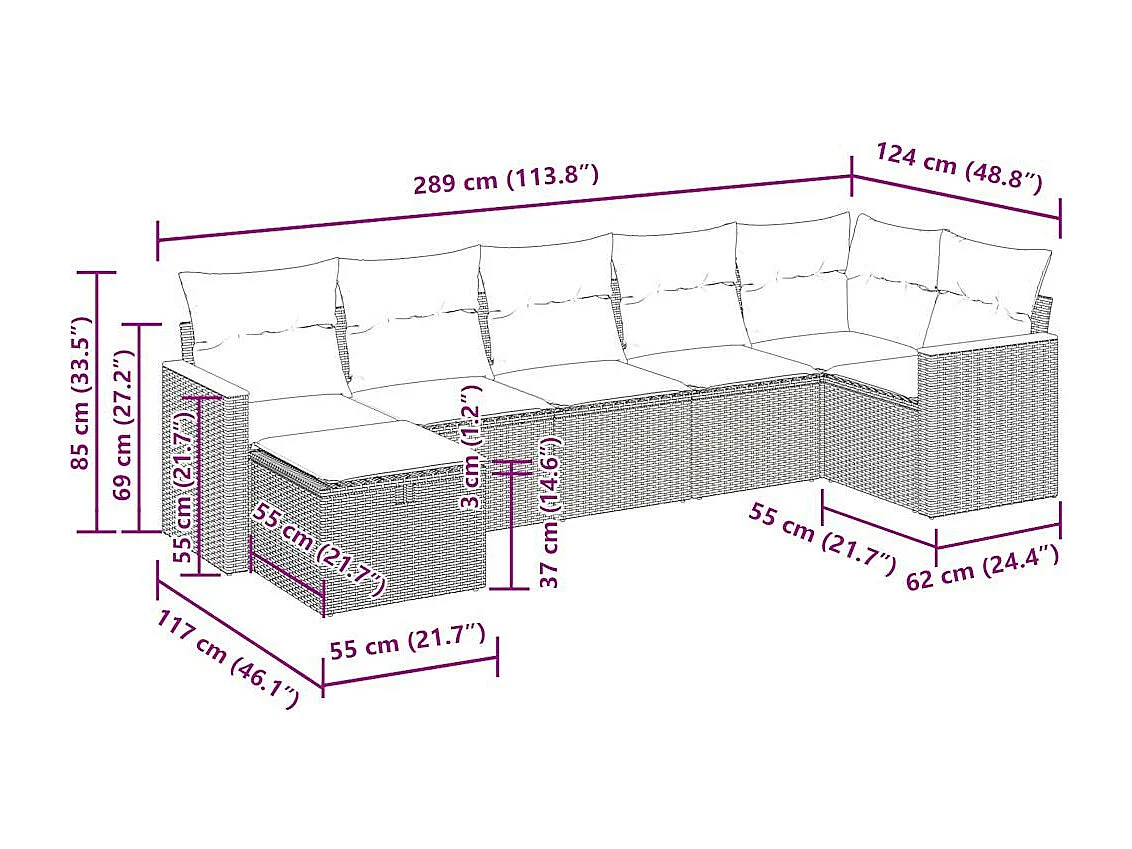 Set Divani da Giardino 7 pz con Cuscini Beige in Polyrattan