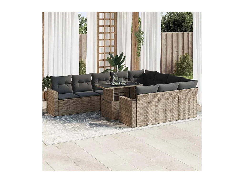 11-delige Loungeset met kussens poly rattan grijs