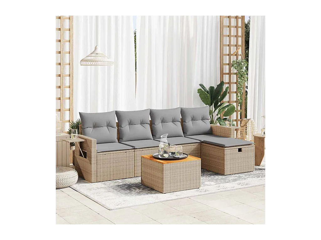 Salon de jardin avec coussins 6 pcs beige résine tressée