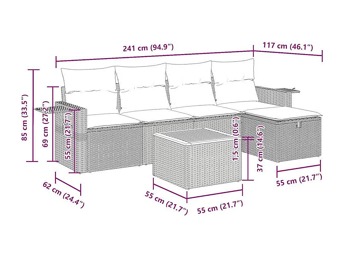 Salon de jardin avec coussins 6 pcs beige résine tressée