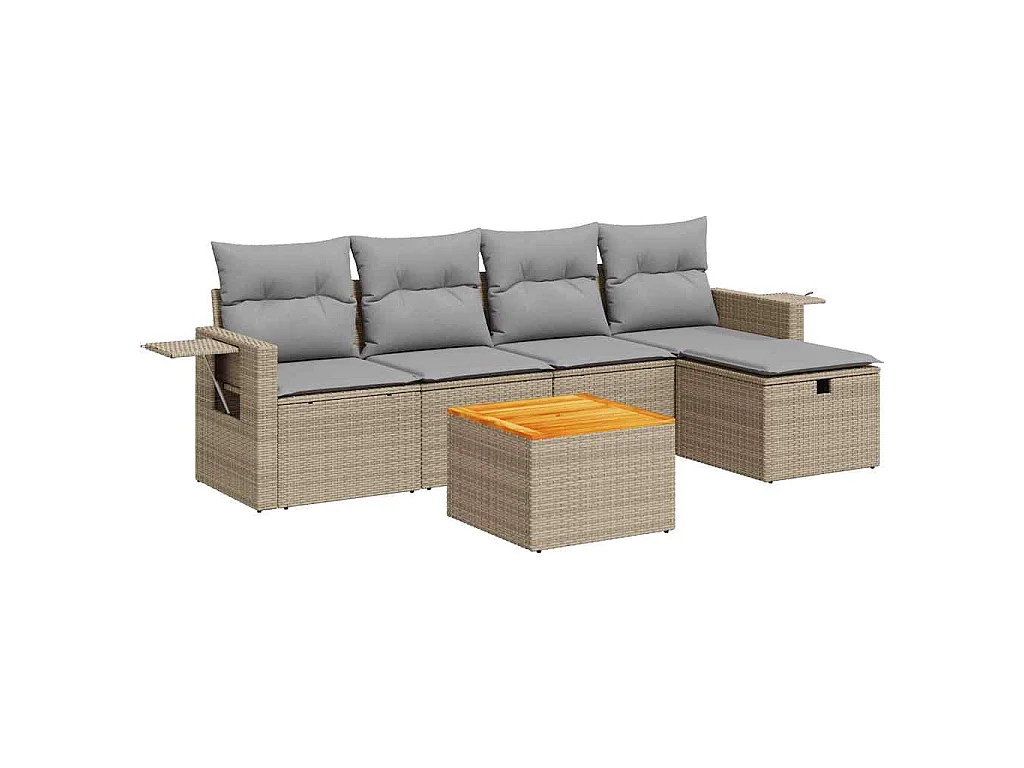 Set Divano da Giardino 6 pz con Cuscini Beige in Polyrattan
