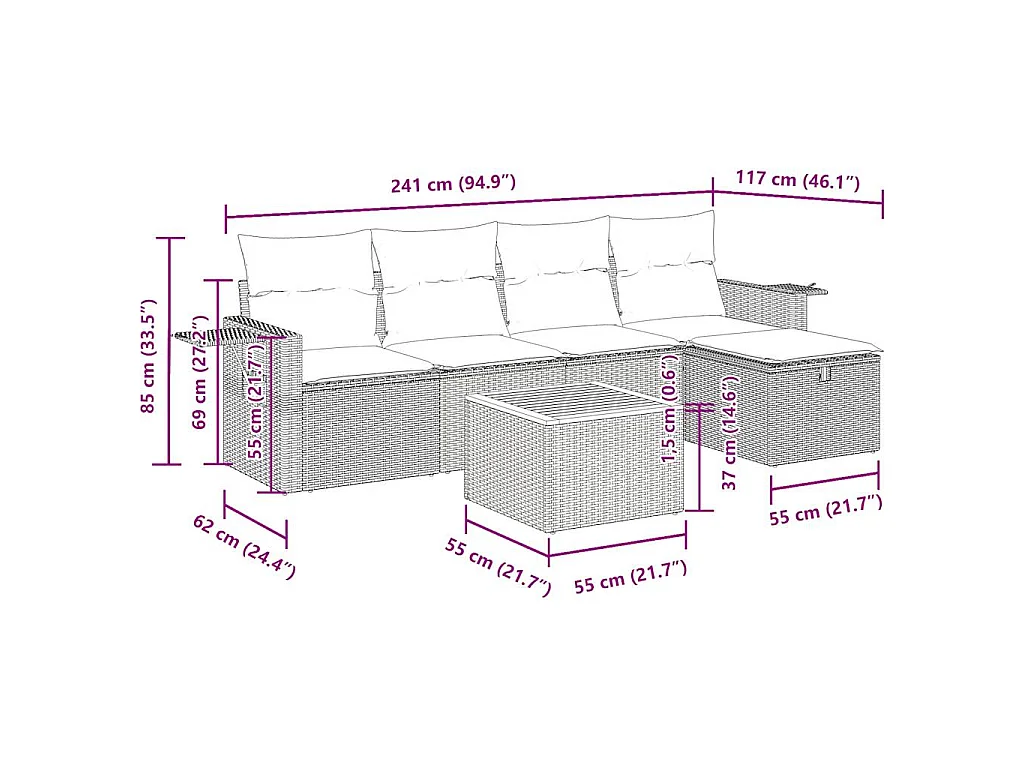 Set Divano da Giardino 6 pz con Cuscini Beige in Polyrattan