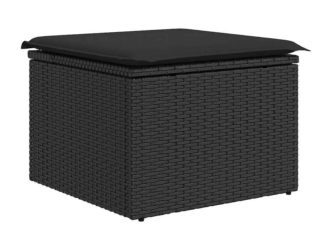 Salon de jardin 7 pcs avec coussins noir résine tressée