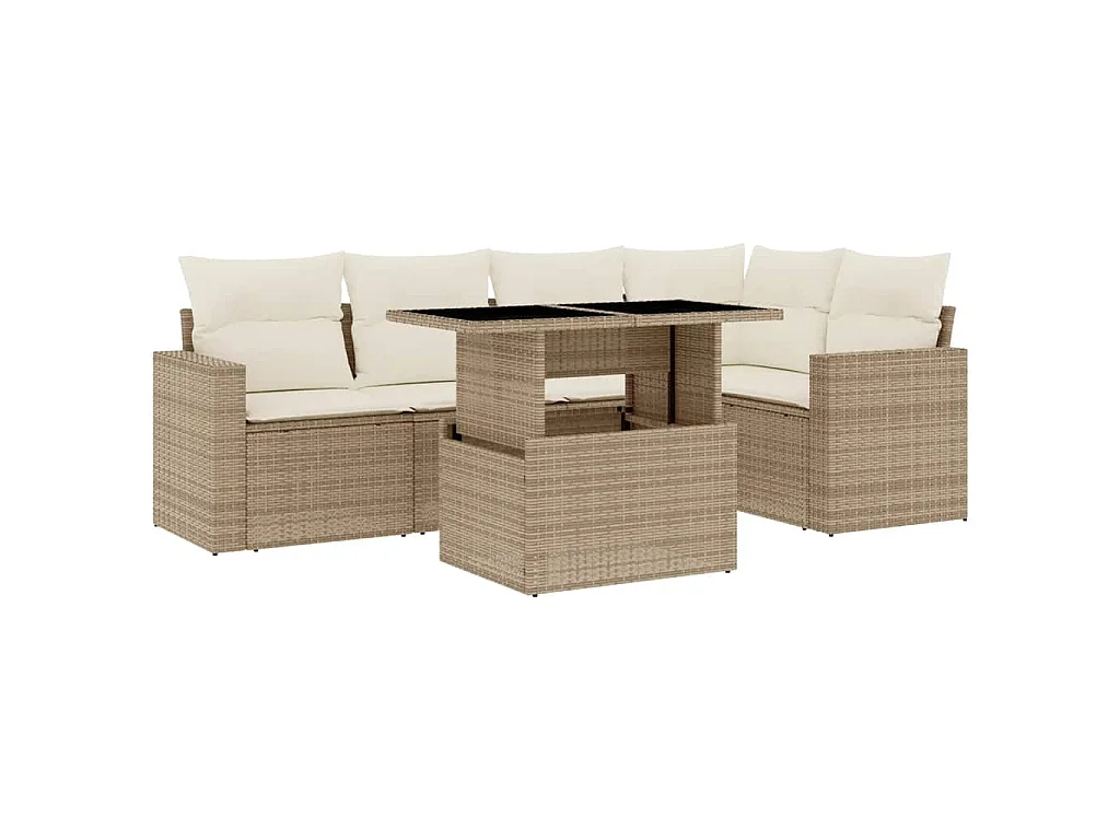 Set Divano da Giardino 6 pz con Cuscini Beige in Polyrattan