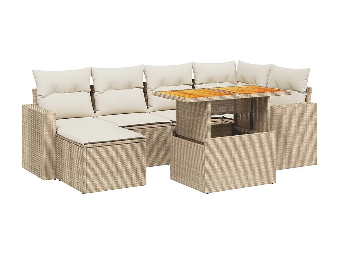 Salon de jardin avec coussins 7 pcs beige résine tressée