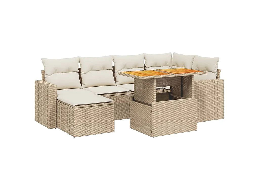 Set Divani da Giardino 7 pz con Cuscini Beige in Polyrattan