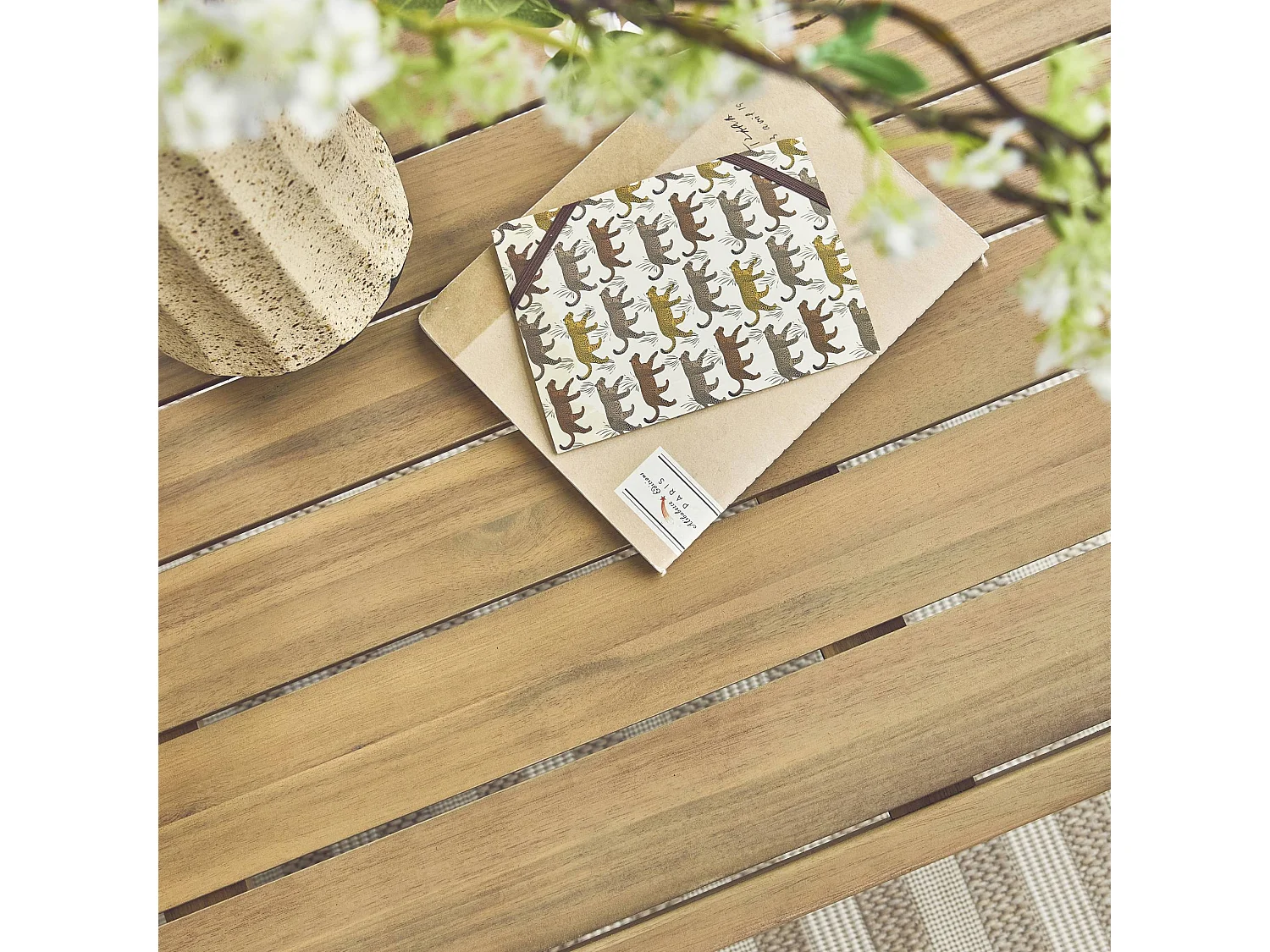 Set da giardino in acacia con corda, 5 posti, beige