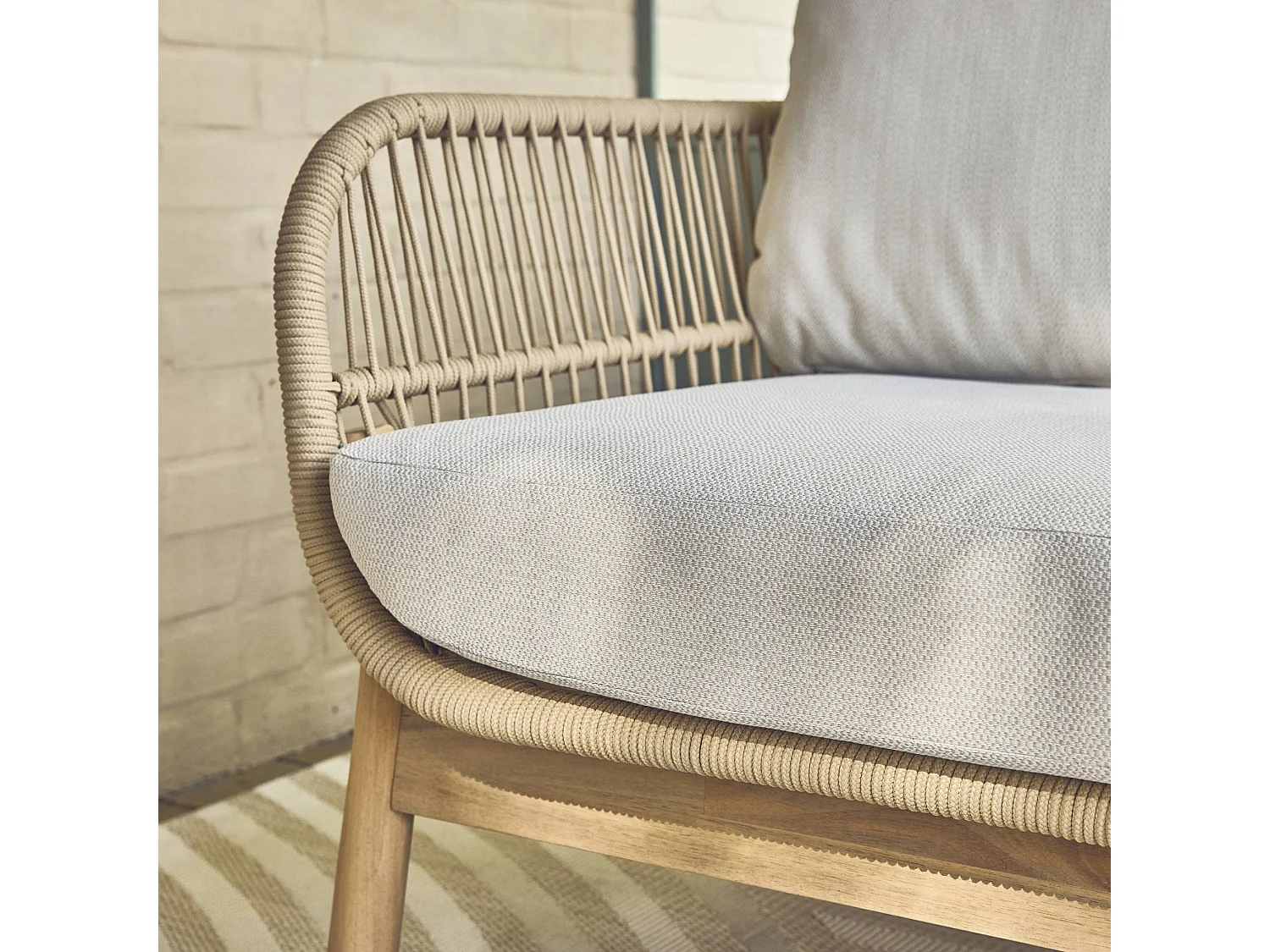 Set da giardino in acacia con corda, 5 posti, beige