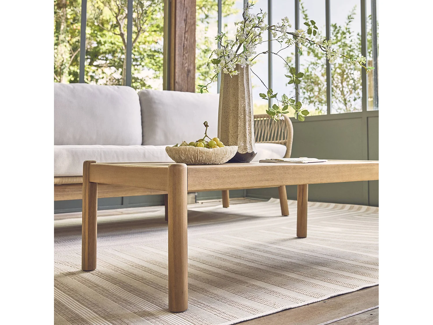 Set da giardino in acacia con corda, 5 posti, beige