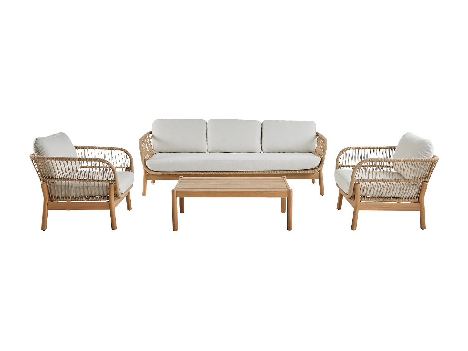 Set da giardino in acacia con corda, 5 posti, beige