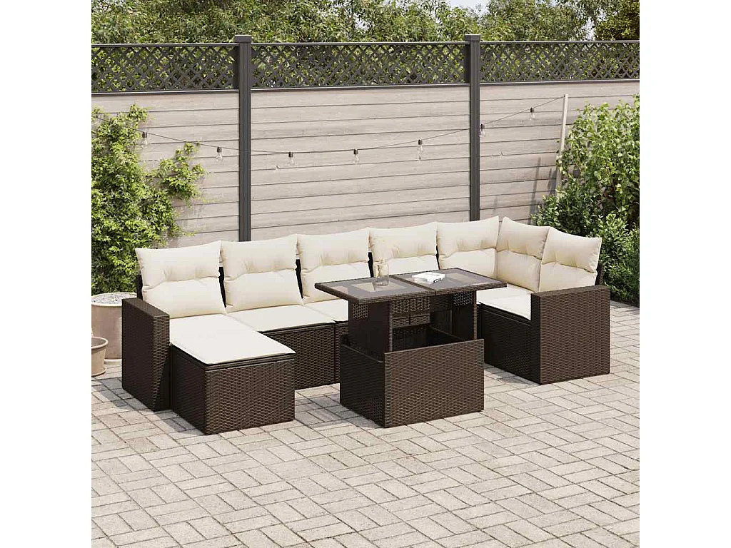 8-tlg. Garten-Sofagarnitur mit Kissen Braun Poly Rattan