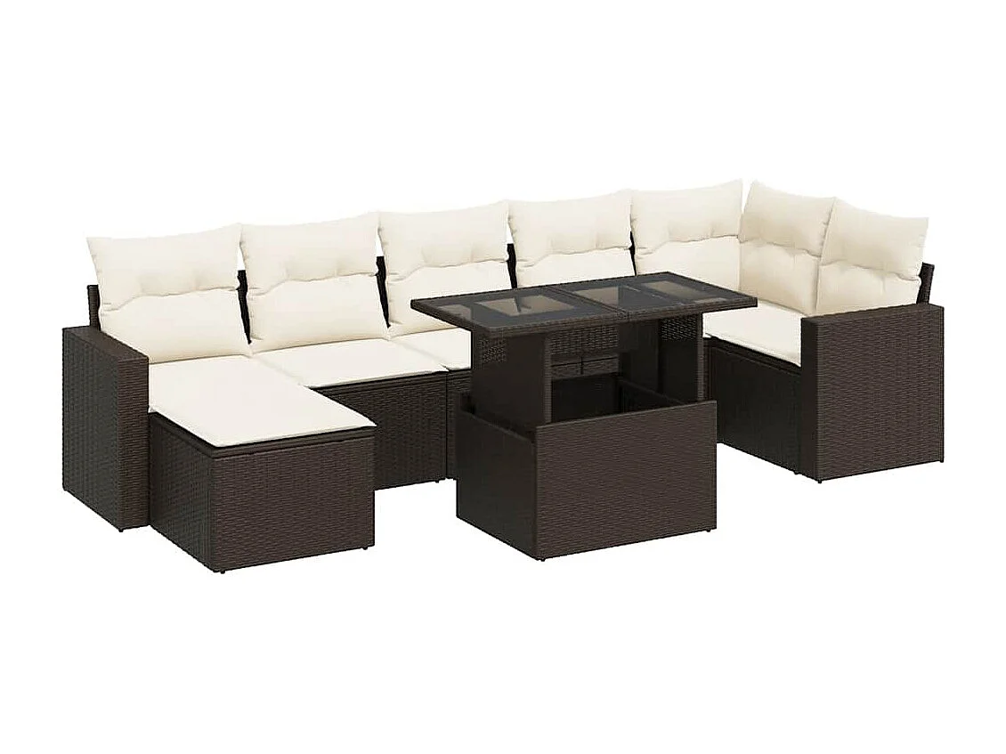 8-tlg. Garten-Sofagarnitur mit Kissen Braun Poly Rattan