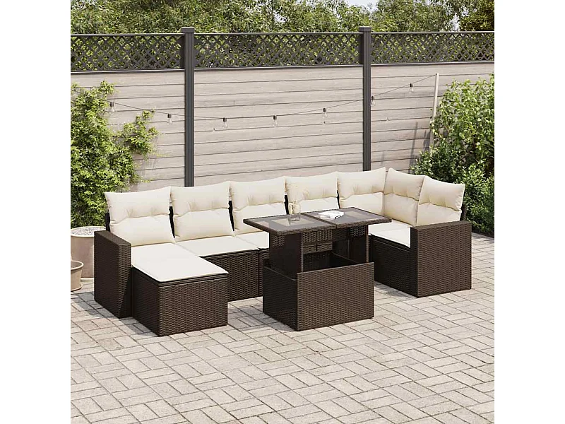 8-tlg. Garten-Sofagarnitur mit Kissen Braun Poly Rattan