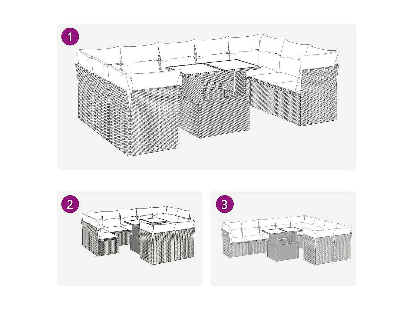 Salon de jardin avec coussins 10 pcs gris résine tressée