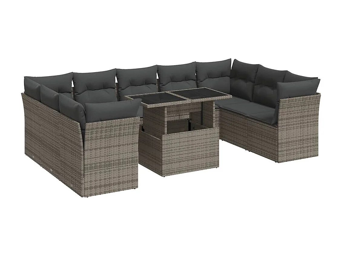 Set Divano da Giardino 10 pz con Cuscini Grigio in Polyrattan