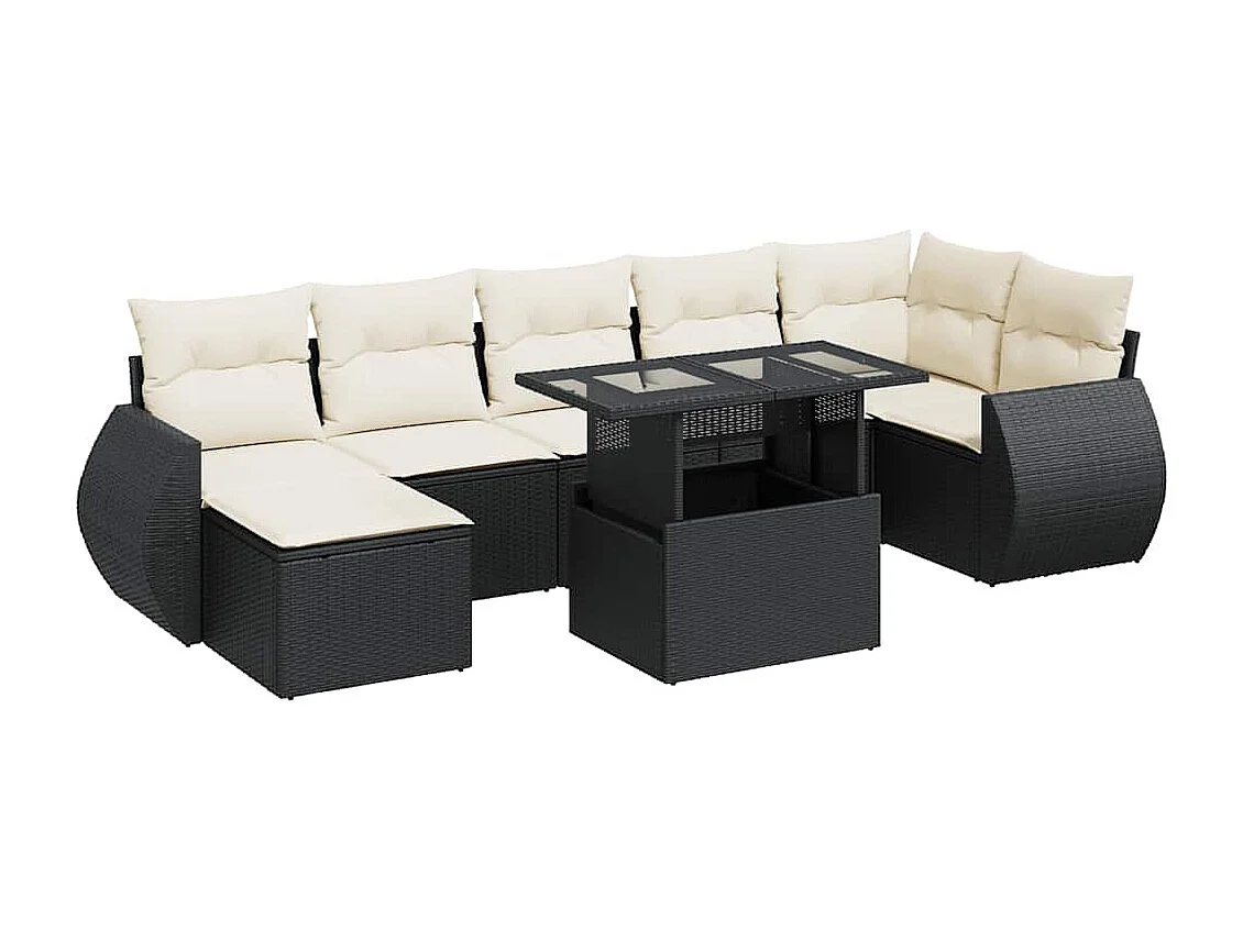 8 pcs conjunto sofás de jardim com almofadões vime PE preto