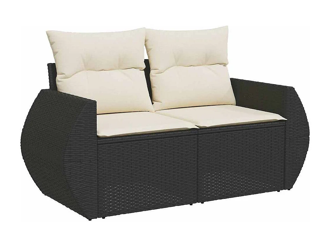 8 pcs conjunto sofás de jardim com almofadões vime PE preto