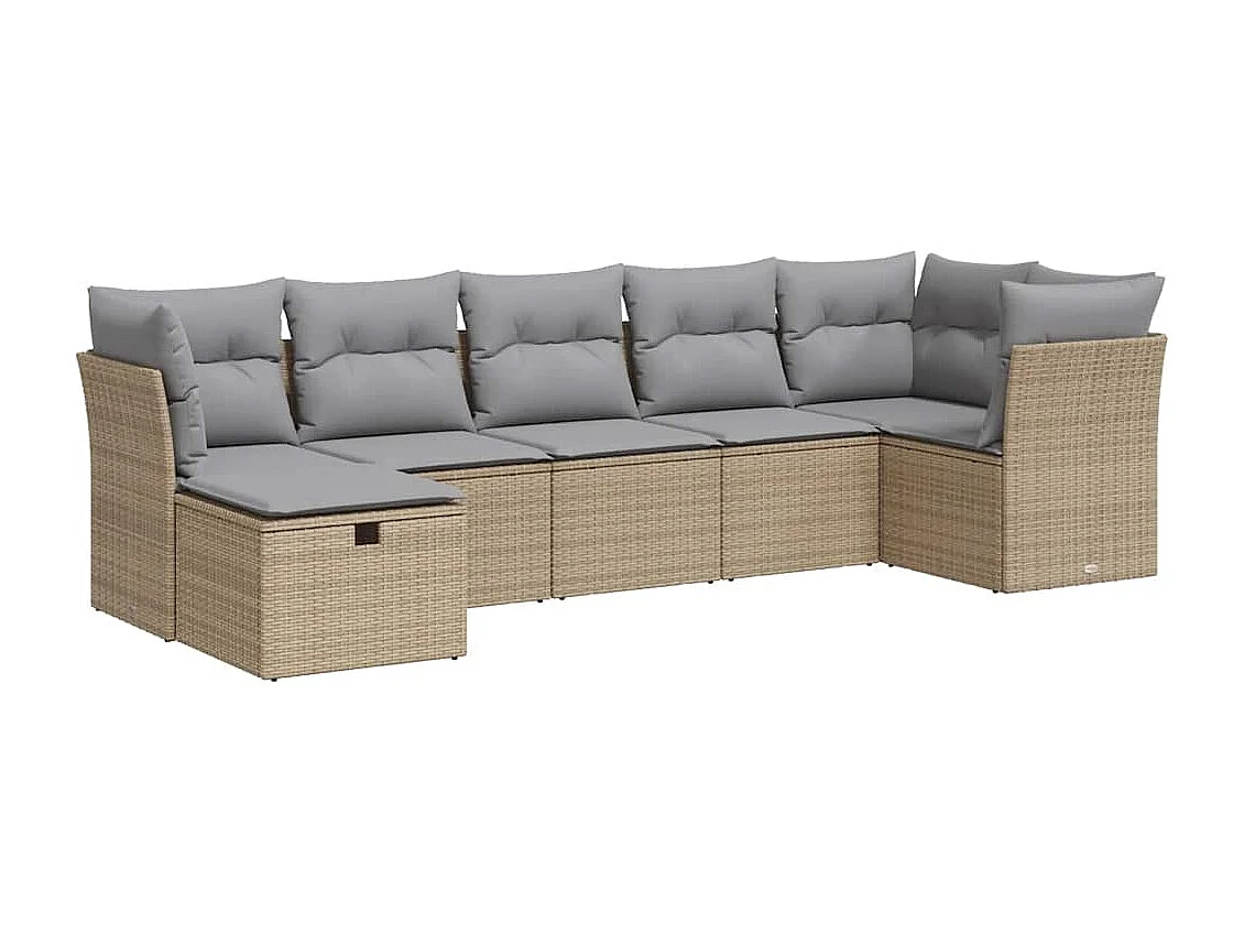 Salon de jardin avec coussins 7 pcs beige résine tressée