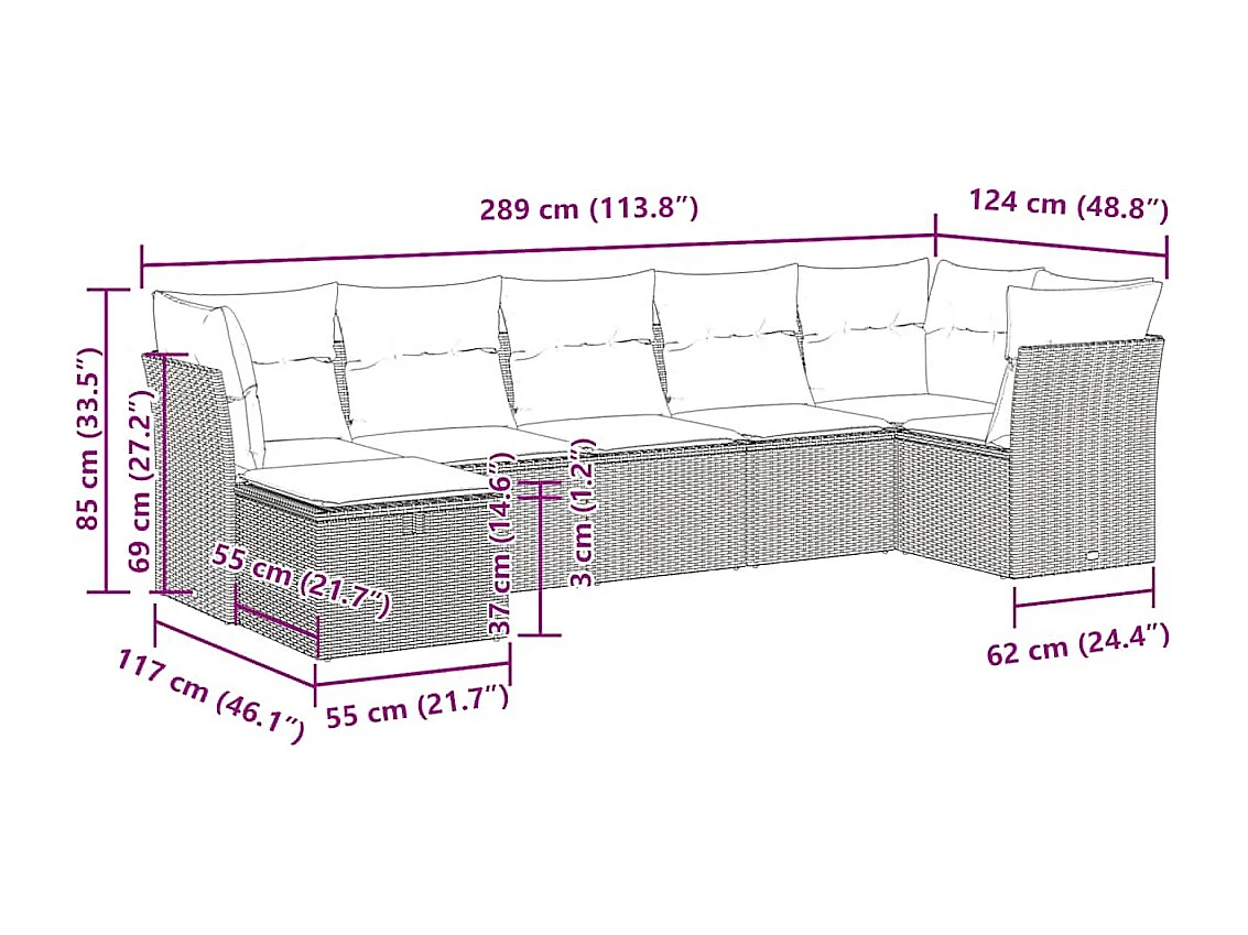 Salon de jardin avec coussins 7 pcs beige résine tressée