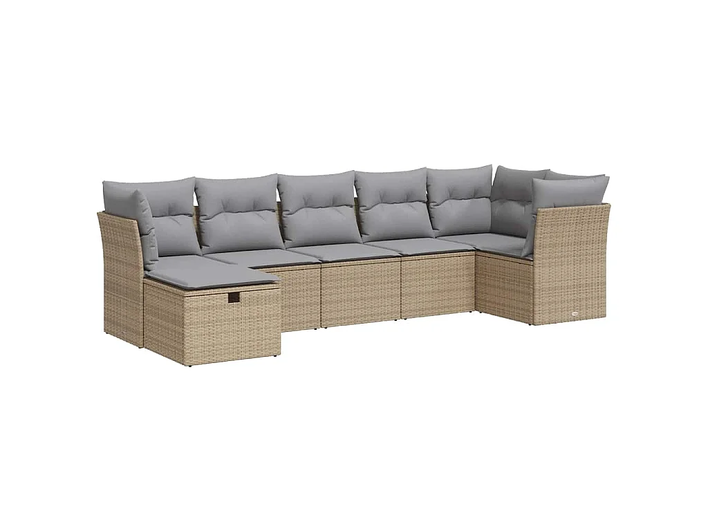 Set Divani da Giardino 7 pz con Cuscini Beige in Polyrattan