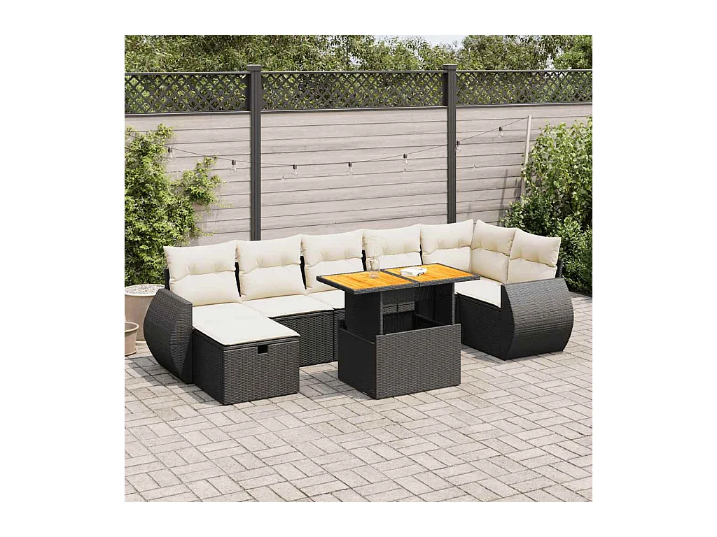 5tlg. Garten-Sofagarnitur mit Kissen Schwarz Poly Rattan Akazie
